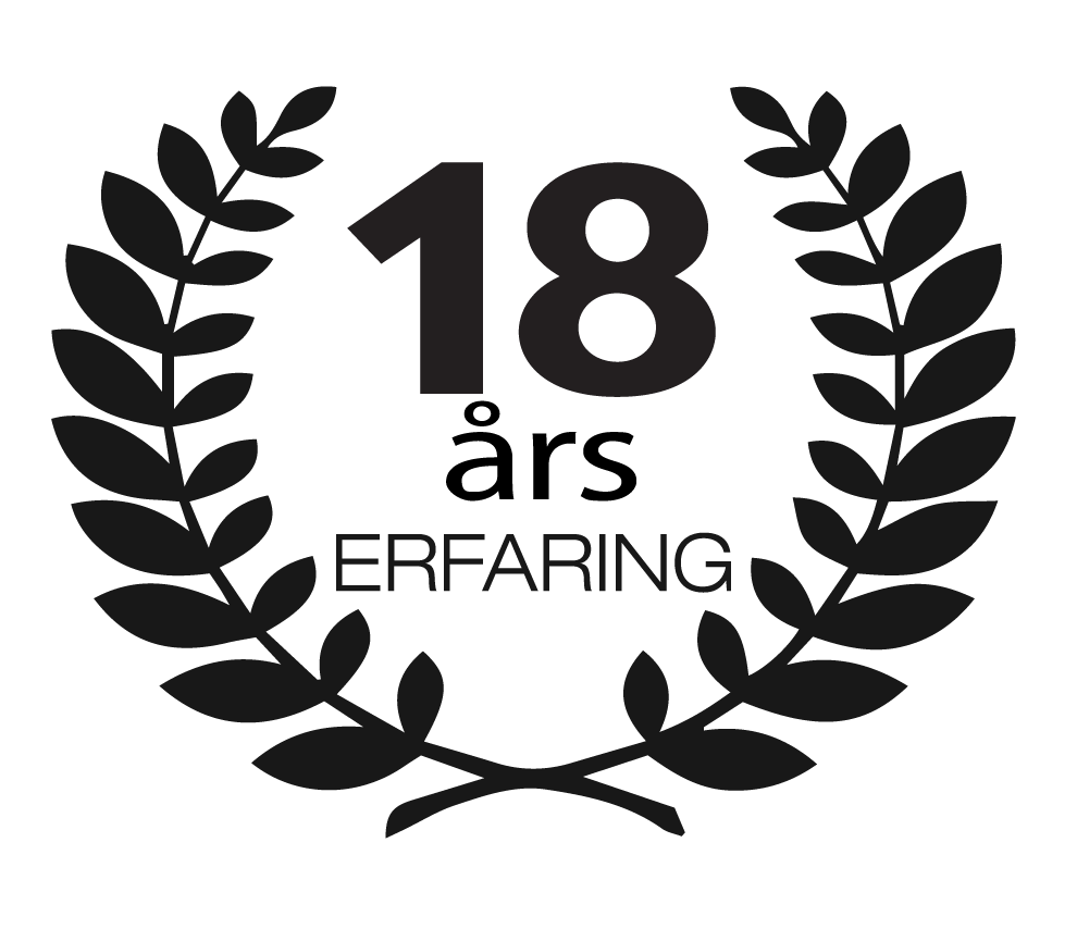 Bildet viser et emblem som forteller at Frøken Dings klinikk har over 18 års erfaring